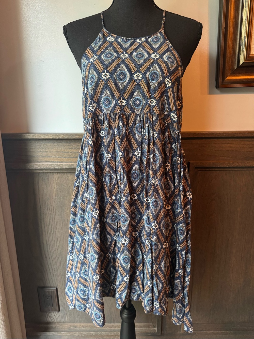 She + Sky Boho Cottagecore Patterned Halter Sundress large